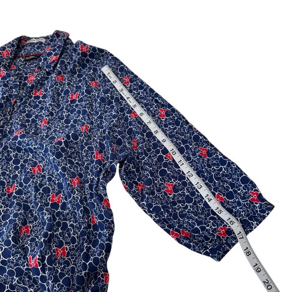 Disney Minnie Mouse Women SZ 1X  Navy Bow Print Shirt Dress 3/4 Sleeve V-Neck - Picture 9 of 15